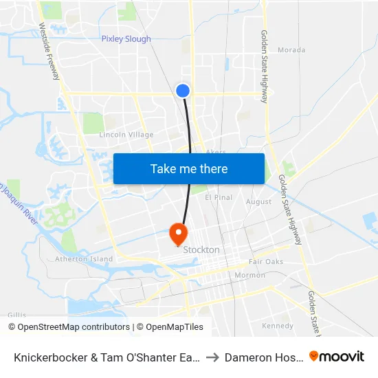 Knickerbocker & Tam O'Shanter Eastbound to Dameron Hospital map