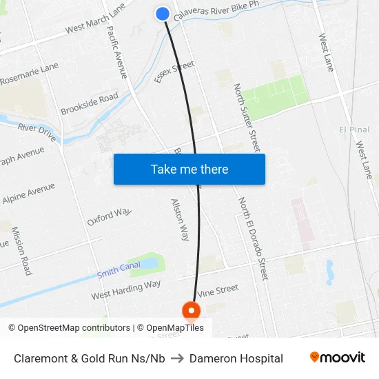 Claremont & Gold Run Ns/Nb to Dameron Hospital map