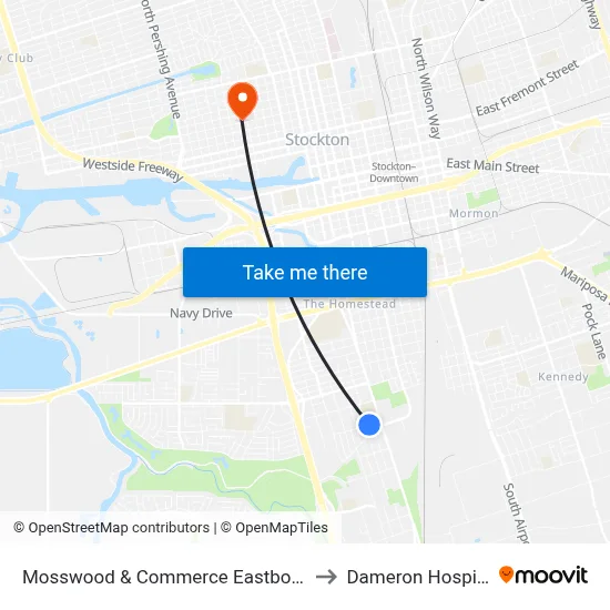 Mosswood & Commerce Eastbound to Dameron Hospital map