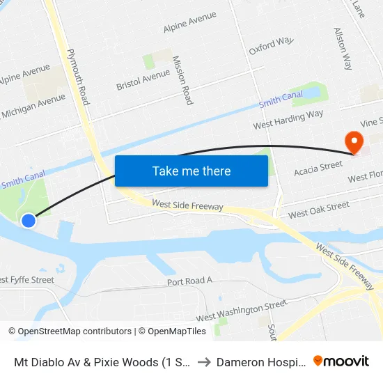 Mt Diablo Av & Pixie Woods (1 Sch) to Dameron Hospital map
