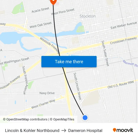 Lincoln & Kohler Northbound to Dameron Hospital map