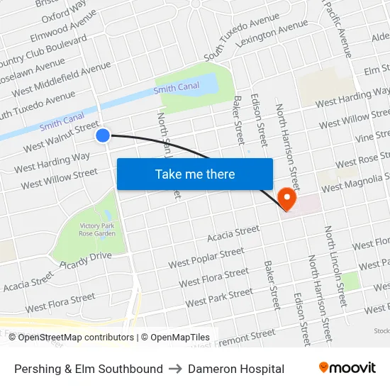 Pershing & Elm Southbound to Dameron Hospital map
