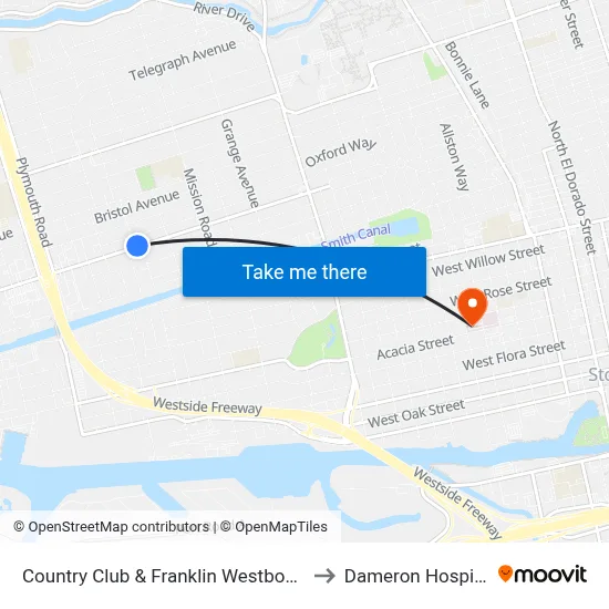 Country Club & Franklin Westbound to Dameron Hospital map