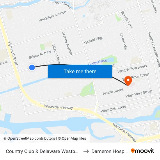 Country Club & Delaware Westbound to Dameron Hospital map