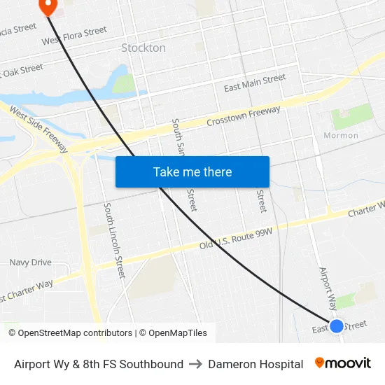 Airport Wy & 8th FS Southbound to Dameron Hospital map