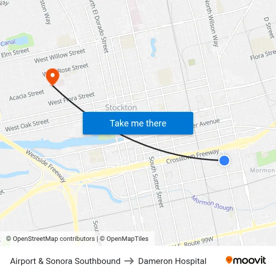 Airport & Sonora Southbound to Dameron Hospital map