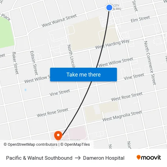 Pacific & Walnut Southbound to Dameron Hospital map