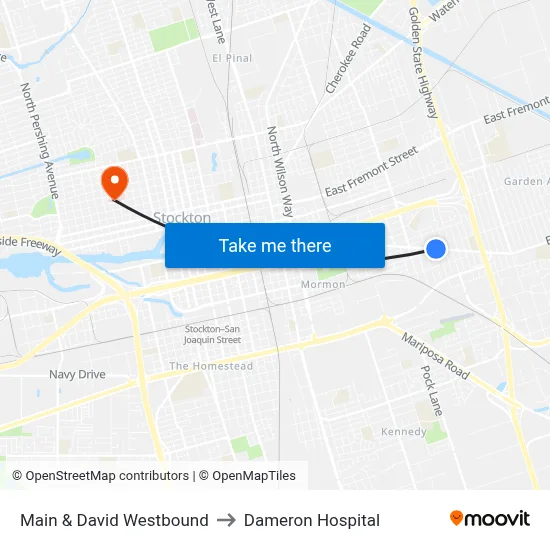 Main & David Westbound to Dameron Hospital map