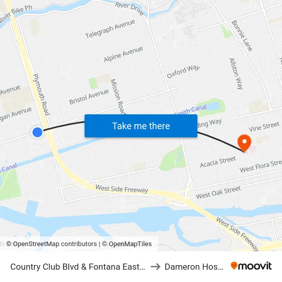 Country Club Blvd & Fontana Eastbound to Dameron Hospital map