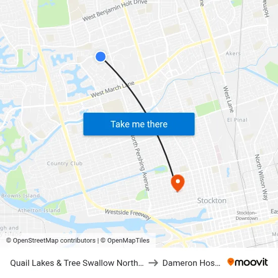 Quail Lakes & Tree Swallow Northbound to Dameron Hospital map