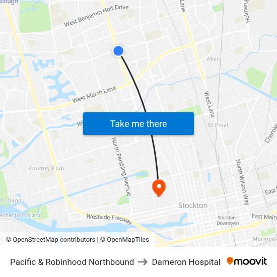 Pacific & Robinhood Northbound to Dameron Hospital map
