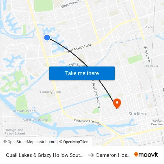 Quail Lakes & Grizzy Hollow Southbound to Dameron Hospital map