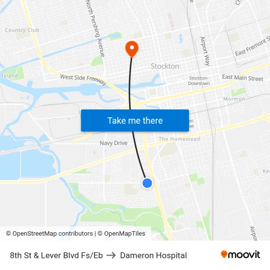 8th St & Lever Blvd Fs/Eb to Dameron Hospital map