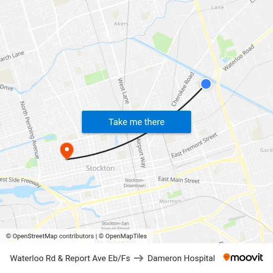 Waterloo Rd & Report Ave Eb/Fs to Dameron Hospital map