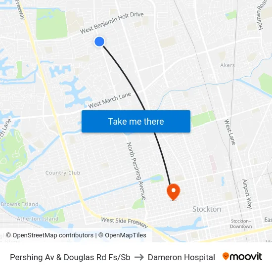 Pershing Av & Douglas Rd Fs/Sb to Dameron Hospital map