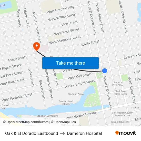 Oak & El Dorado Eastbound to Dameron Hospital map