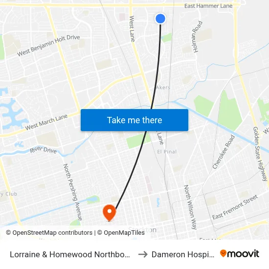 Lorraine & Homewood Northbound to Dameron Hospital map