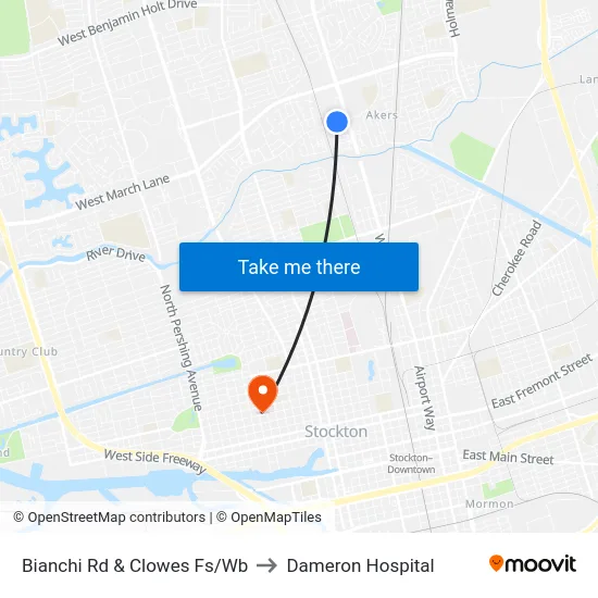 Bianchi Rd & Clowes Fs/Wb to Dameron Hospital map