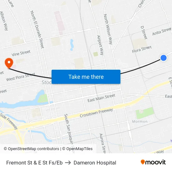 Fremont St & E St Fs/Eb to Dameron Hospital map
