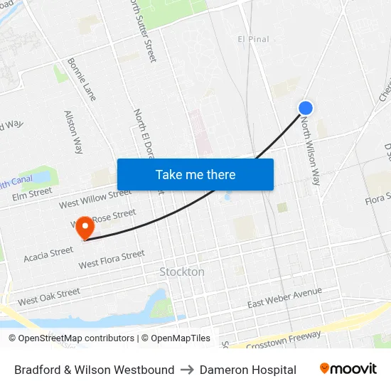 Bradford & Wilson Westbound to Dameron Hospital map