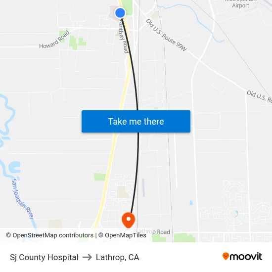 Sj County Hospital to Lathrop, CA map