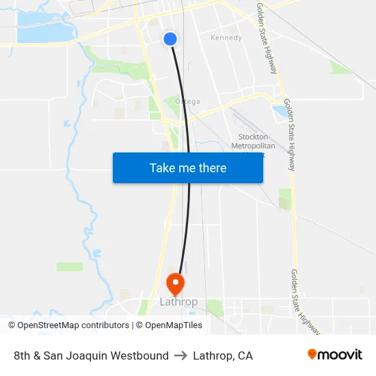 8th & San Joaquin Westbound to Lathrop, CA map