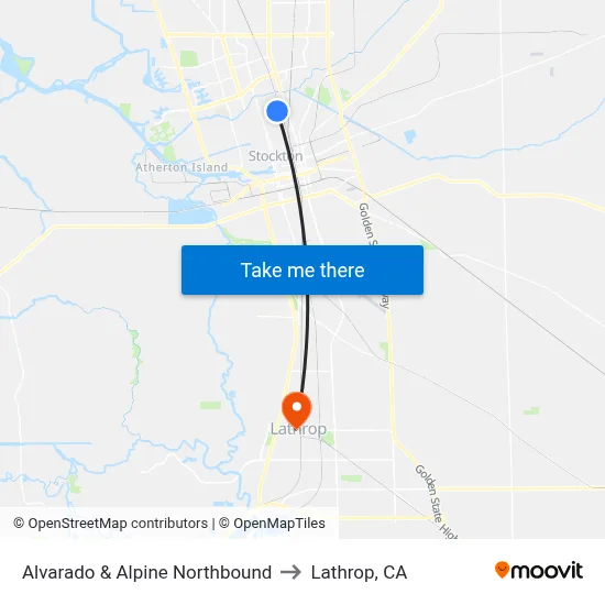 Alvarado & Alpine Northbound to Lathrop, CA map