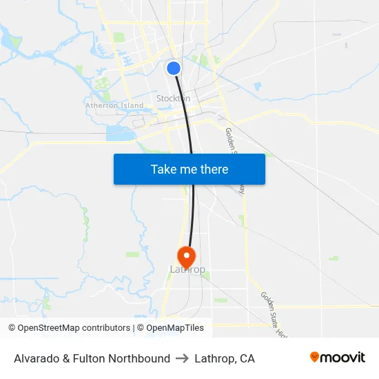 Alvarado & Fulton Northbound to Lathrop, CA map