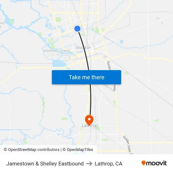 Jamestown & Shelley Eastbound to Lathrop, CA map