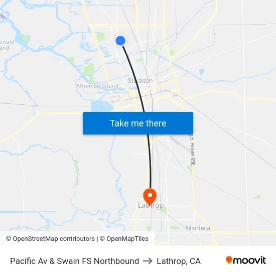 Pacific Av & Swain FS Northbound to Lathrop, CA map