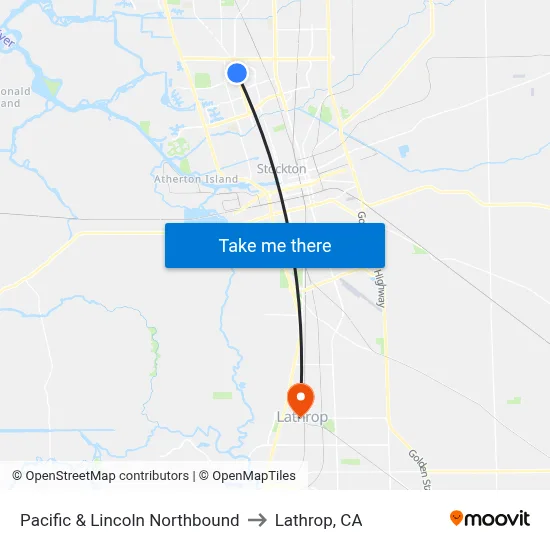Pacific & Lincoln Northbound to Lathrop, CA map