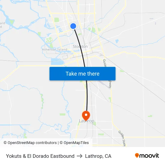 Yokuts & El Dorado Eastbound to Lathrop, CA map