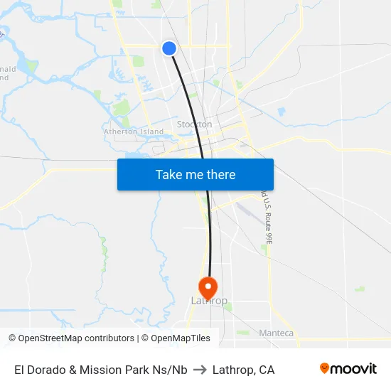 El Dorado & Mission Park Ns/Nb to Lathrop, CA map