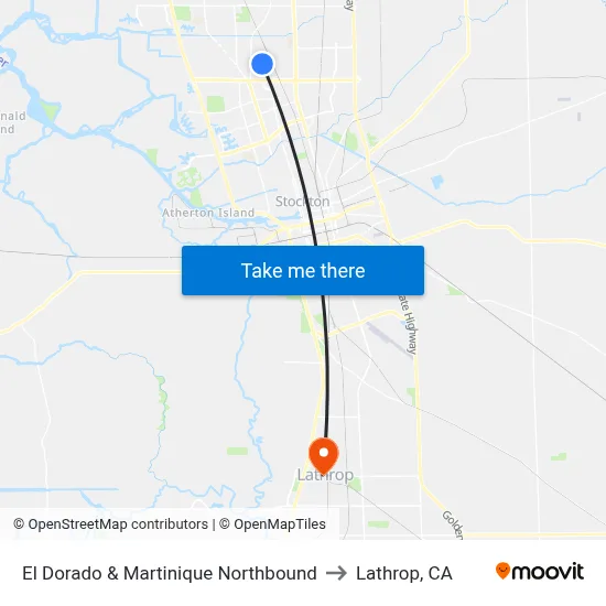 El Dorado & Martinique Northbound to Lathrop, CA map