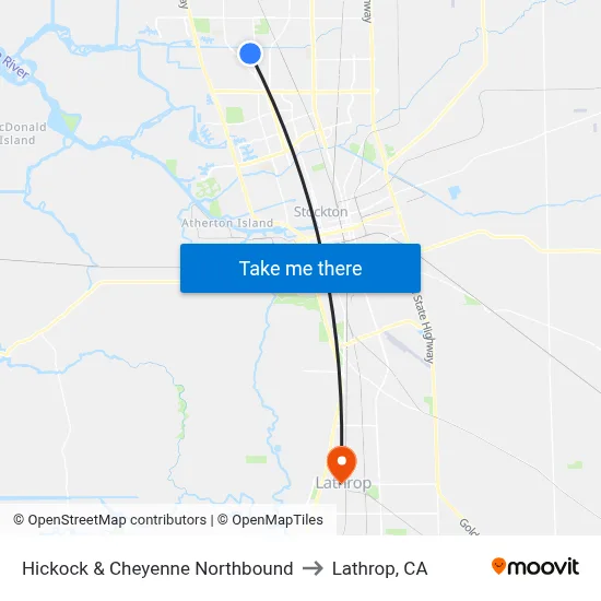 Hickock & Cheyenne Northbound to Lathrop, CA map