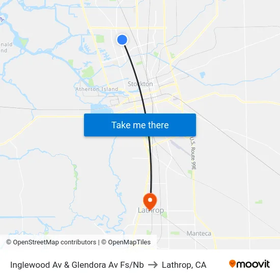 Inglewood Av & Glendora Av Fs/Nb to Lathrop, CA map