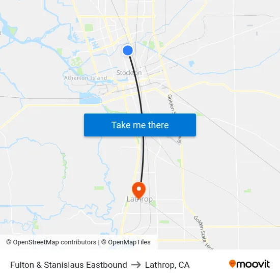 Fulton & Stanislaus Eastbound to Lathrop, CA map