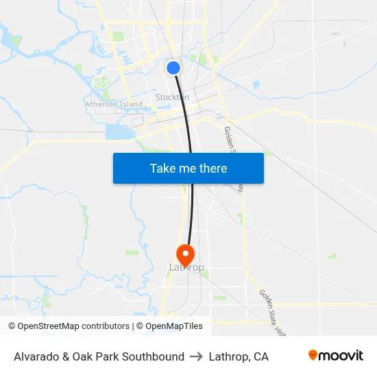 Alvarado & Oak Park Southbound to Lathrop, CA map
