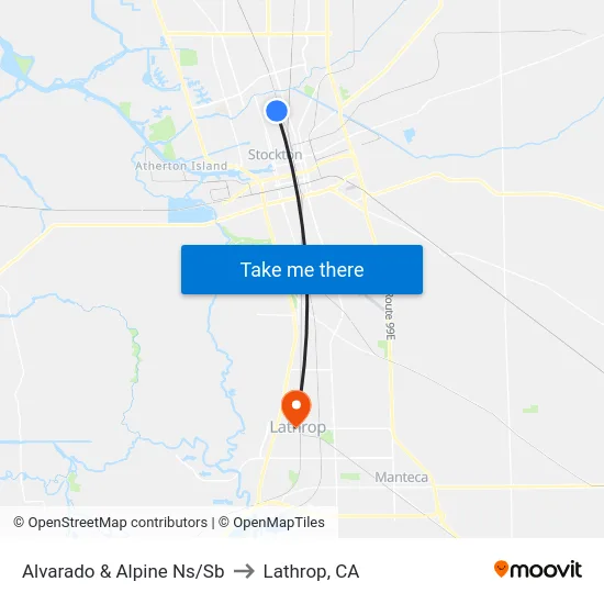 Alvarado & Alpine Ns/Sb to Lathrop, CA map