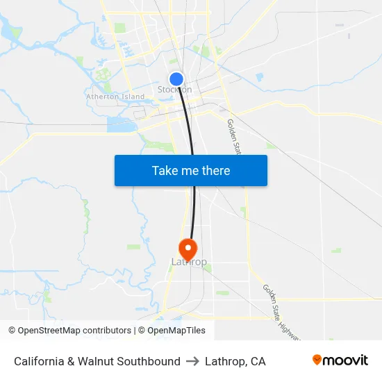 California & Walnut Southbound to Lathrop, CA map