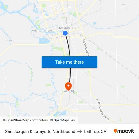 San Joaquin & Lafayette Northbound to Lathrop, CA map