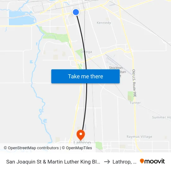 San Joaquin St & Martin Luther King Blvd Sb. to Lathrop, CA map