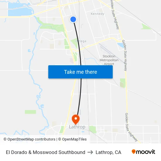 El Dorado & Mosswood Southbound to Lathrop, CA map