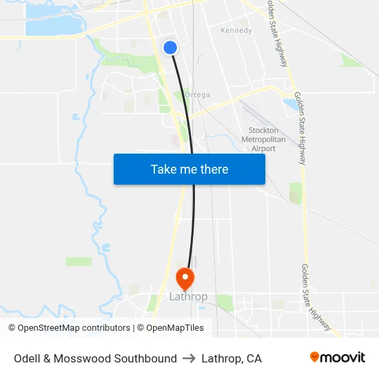 Odell & Mosswood Southbound to Lathrop, CA map