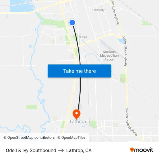 Odell & Ivy Southbound to Lathrop, CA map