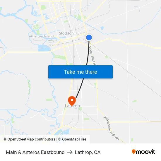 Main & Anteros Eastbound to Lathrop, CA map