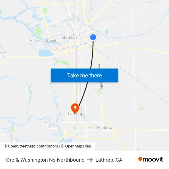 Oro & Washington Ns Northbound to Lathrop, CA map