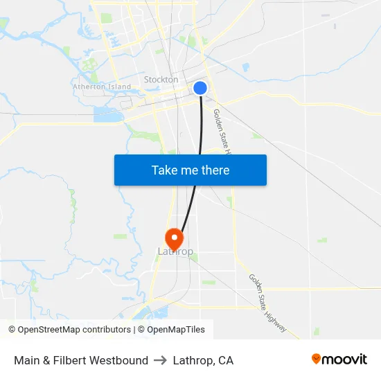 Main & Filbert Westbound to Lathrop, CA map