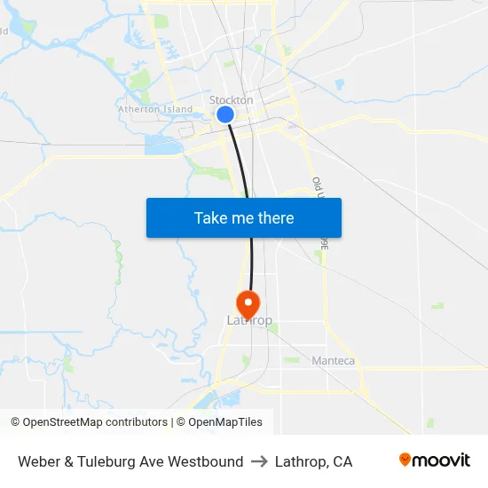 Weber & Tuleburg Ave Westbound to Lathrop, CA map