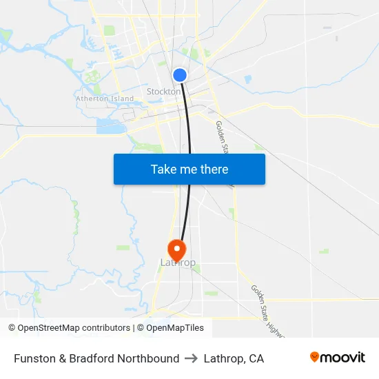 Funston & Bradford Northbound to Lathrop, CA map